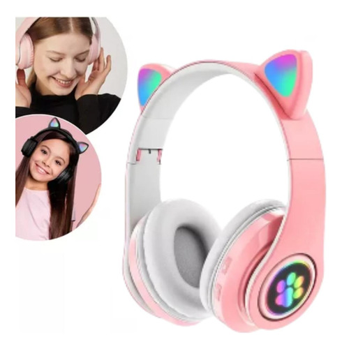 Fone De Ouvido Over-ear Gamer Sem Fio Barato Rosa Luz Led