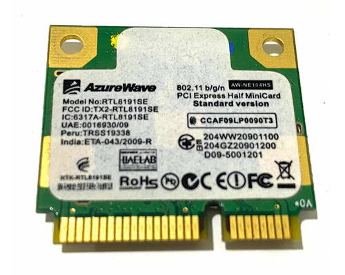 Placa Wifi Azureware Rtl8191se Netbook Notebook Aw-ne104hs