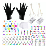 Kit Piercing Acero Inoxidable Anillos Ombligo 124 Piezas