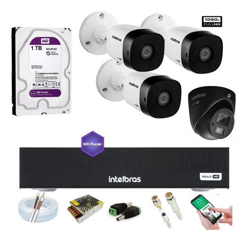 Kit Cameras Intelbras 1220/3220d C/ Audio Dvr 4ch C/ Purple