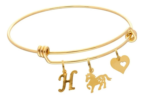 Pulsera Caballo Poni Corazón Novia Dije Inicial Letra Acero