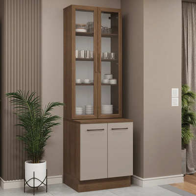 Kit Gabinete Bajo Con Armario De Vidrio Madesa Agata 70cm Mc Crema