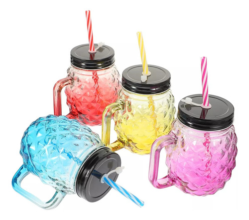 4 Vaso Con Bombilla Copas Vaso Vidrio Con Tapa Vasos Bombill