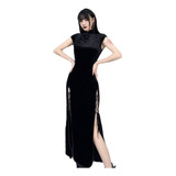 Vestido De Manga Corta Cheongsam Dark Gothi Para Mujer