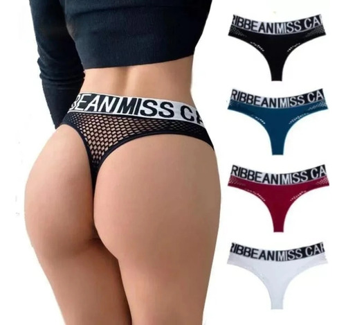 Paquete De 4 Bragas Sexy Para Mujer Tanga De Malla Con Letra