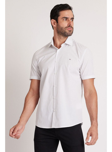 Camisa Regular Tricoline Xadrez Branco