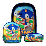 Kit Mochila Masculina Infantil Sonic Dash Lancheira Estojo