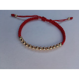 Pulsera Hilo Rojo Y Balines Oro Laminado