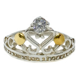 Anillo Corona Coronita Con Cristal Plata 925 Y Oro T:20 