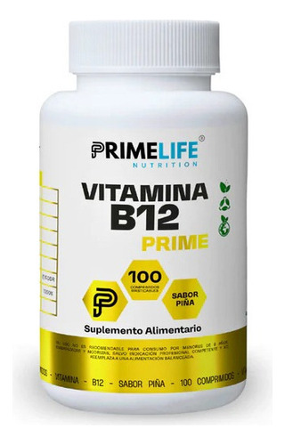 Vitamina B12 Prime 100 Comprimidos  Primelife Sabor Piña