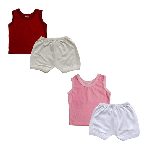 Kit 4 Pçs Regata + Short Roupa Bebê Verão Masculino Feminino