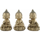 Trio De Budas Em Meditação Na Flor De Lótus Estatueta