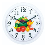 Relógio De Parede Decoração Cozinha Frutas Branco