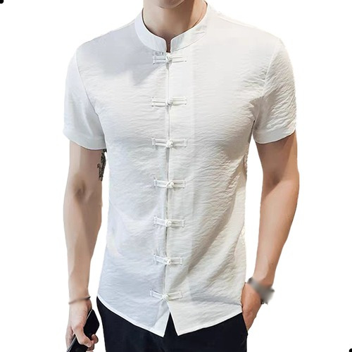 Camisas Manga Corta Retro Hombre Color Sólido Cárdigan Slim