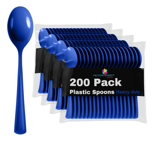 Cucharas Desechables De Plastico Azul Oscuro, 200 Piezas, Cu