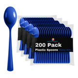 Cucharas Desechables De Plastico Azul Oscuro, 200 Piezas, Cu