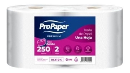 Toalla Papel  Jumbo,pack 2 Unidades Por 250 Mts