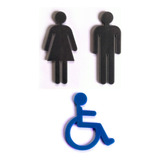 Carteles Clásicos Toilet Baño Hombre + Mujer + Discapacitado