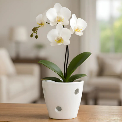 Preciosa Maceta De Cerámica Esmaltada Para Orquídeas Color Blanco Cilindro Orquidea | Meses sin interés