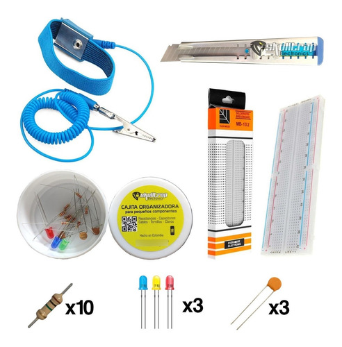 Manilla Antiestática + Protoboard + Bisturí + Componentes