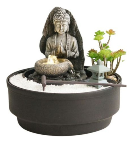 Fuente De Agua 21cm Buda Meditando + Jardin Zen + Led Tm