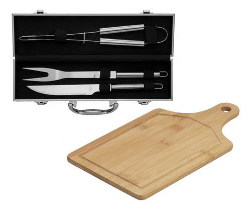Kit De Churrasco - 3 Peças Na Maleta - Tábua De Corte