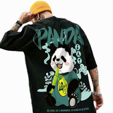 Camiseta Deportiva Manga Corta Con Estampado Panda Hombres