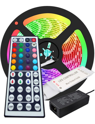 Kit Cinta Led Rgb Multicolor Con Adaptador Y Control X 2,5mt