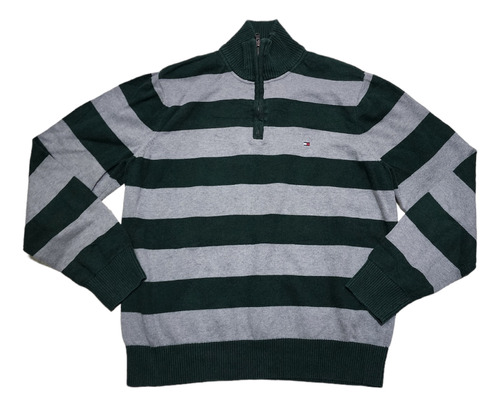 Sueter Tommy Hilfiger Xgrande Xl Gris Lineas Verde