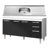 Balcão Gabinete Lis Com Pia Inox 150cm 4 Portas L03 Branco/p Cor Branco