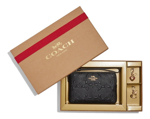 Monedero Coach Original Piel Con Caja Regalo Y Dijes Black 