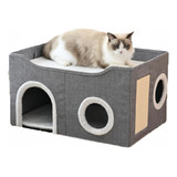 Casa Cama Cueva Plegable Para Gatos Con Rascador Cojín Suave