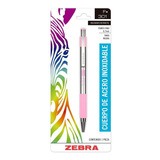 Boligrafo Retractil Zebra F 301 Acero Pluma Rosa Tinta Negra