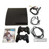 Console Sony Ps3 Playstation 3 Slim Original [versão Cech-30] 120 Gb + 2 Controles Sem Fio + 1 Jogo Fifa 14