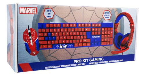 Gam745044-noc-esp Kit Gamer Spiderman 3 En 1 Tec/mou/audif  Color Rojo