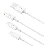Cable 3 En 1 Baseus Para iPhone Tipo C Microusb 3.5a Blanco