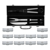 10 Kits Para Churrasco 3 Peças Inox - Maleta