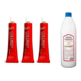 3 Pomos De Tinturas Colorkey Gold Extra Red Silkey 60g + Oxidante En Crema Silkey 900ml