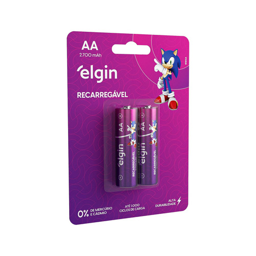 02 Pilhas Baterias Aa 2700mah Elgin Recarregável 2a Pequena 1 Cartela