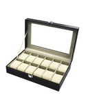 Caja Organizadora De Reloj 12u Eco Cuero Vidrio Muestrario 