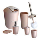 Set Baño Plásticox6 Completo Cesto Dispenser Escobilla Beige