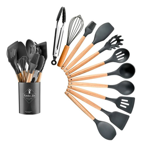 Utensílios Cozinha Talher Silicone Escumadeira Concha 12 Pçs