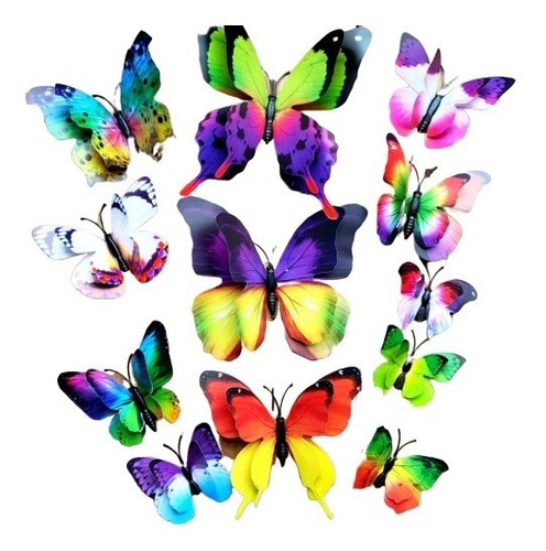 Decorativo Pegatina De Pared Mariposa Morado Doble 3d 12 Pza