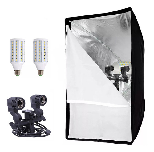 Kit Sombrilla Softbox 60x90 + Socket Doble + 2 Focos Led