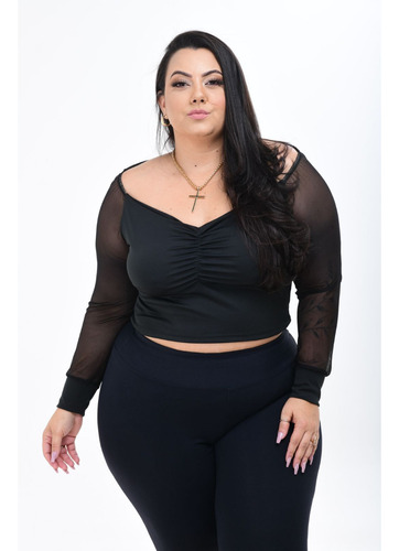 Blusinha Manga Tule Plus Size Promoção Super Barato 