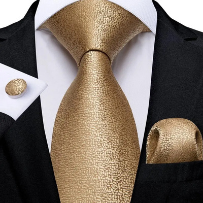 Set Corbata Pañuelo Mancuernillas Seda Jacquard- Dorado 0532 Dorado Liso