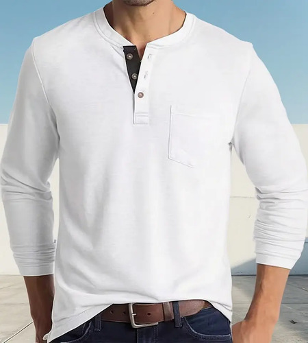 Camiseta Henley Casual Para Hombre Playera De Solapa Frontal