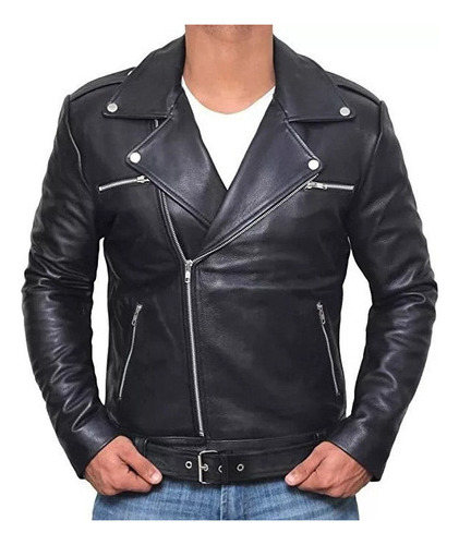 Chaqueta De Cuero De Solapa De Locomotora Punk Para Hombres