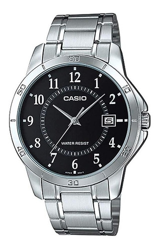 Relógio Casio Masculino Collection Mtp-v004d-1budf-sc Correia Prata Bisel Prata Fundo Preto
