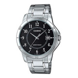 Relógio Casio Masculino Collection Mtp-v004d-1budf-sc Correia Prata Bisel Prata Fundo Preto